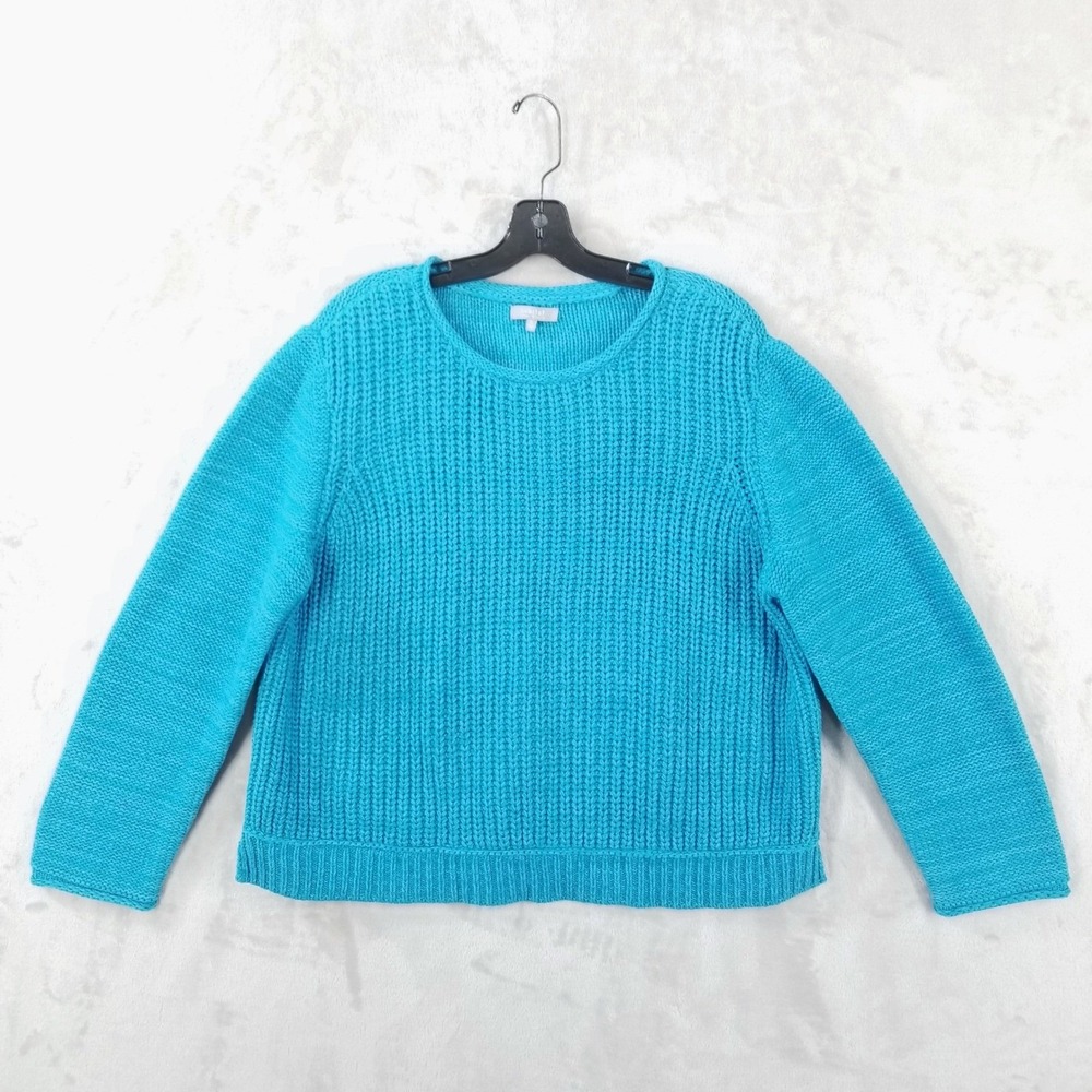 Habitat Sweater Womens XL Blue Chunky Shaker Knit Pullover Roll Neck Boxy